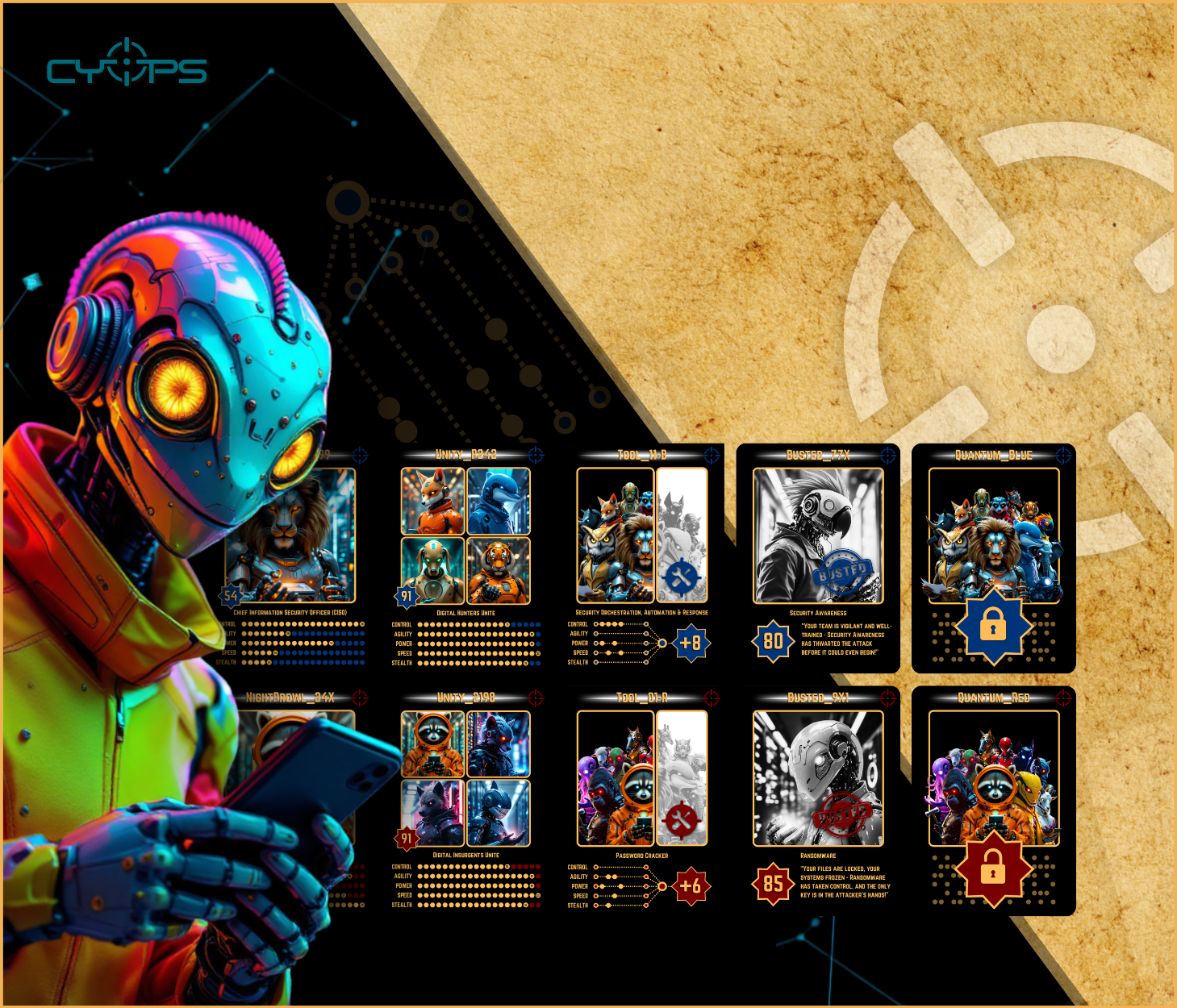 A robot man looking at a document