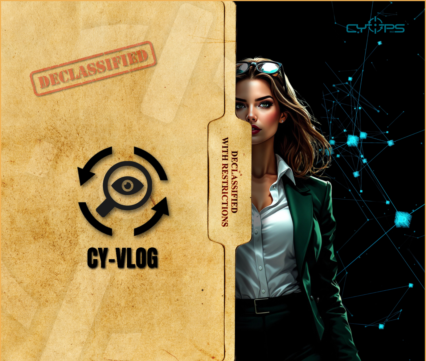 Cy Vlog image with gil behind folder